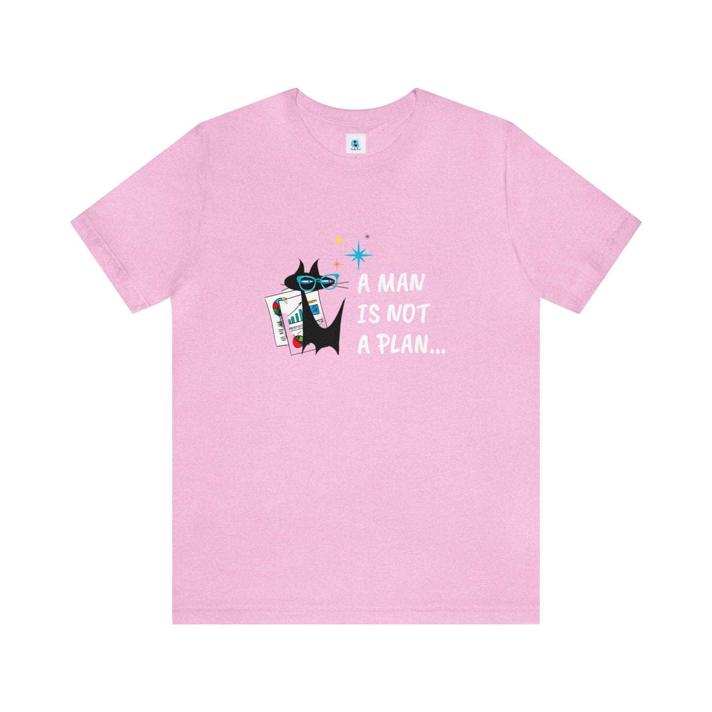 A Man is Not a Plan Midcentury Modern Atomic Black Cat Snarky Humor Unisex Jersey Short Sleeve Tee