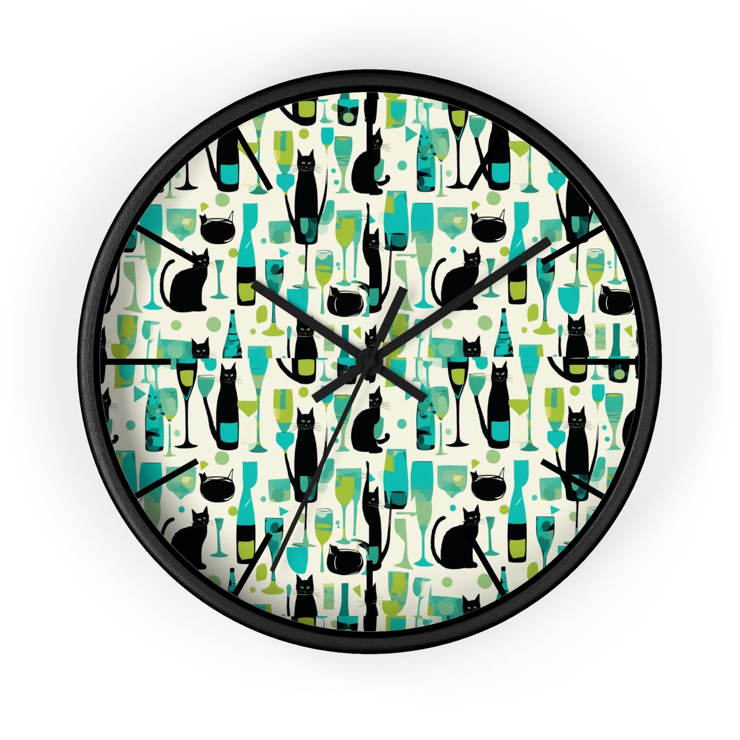 Cocktail Time Darling Midcentury Modern Atomic Black Cat Wall Clock