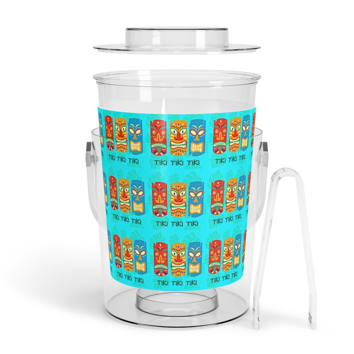 Tiki Tiki Tiki Lounge Midcentury Modern Polynesian Tropical Pattern Cocktail Party Entertaining Ice Bucket with Tongs