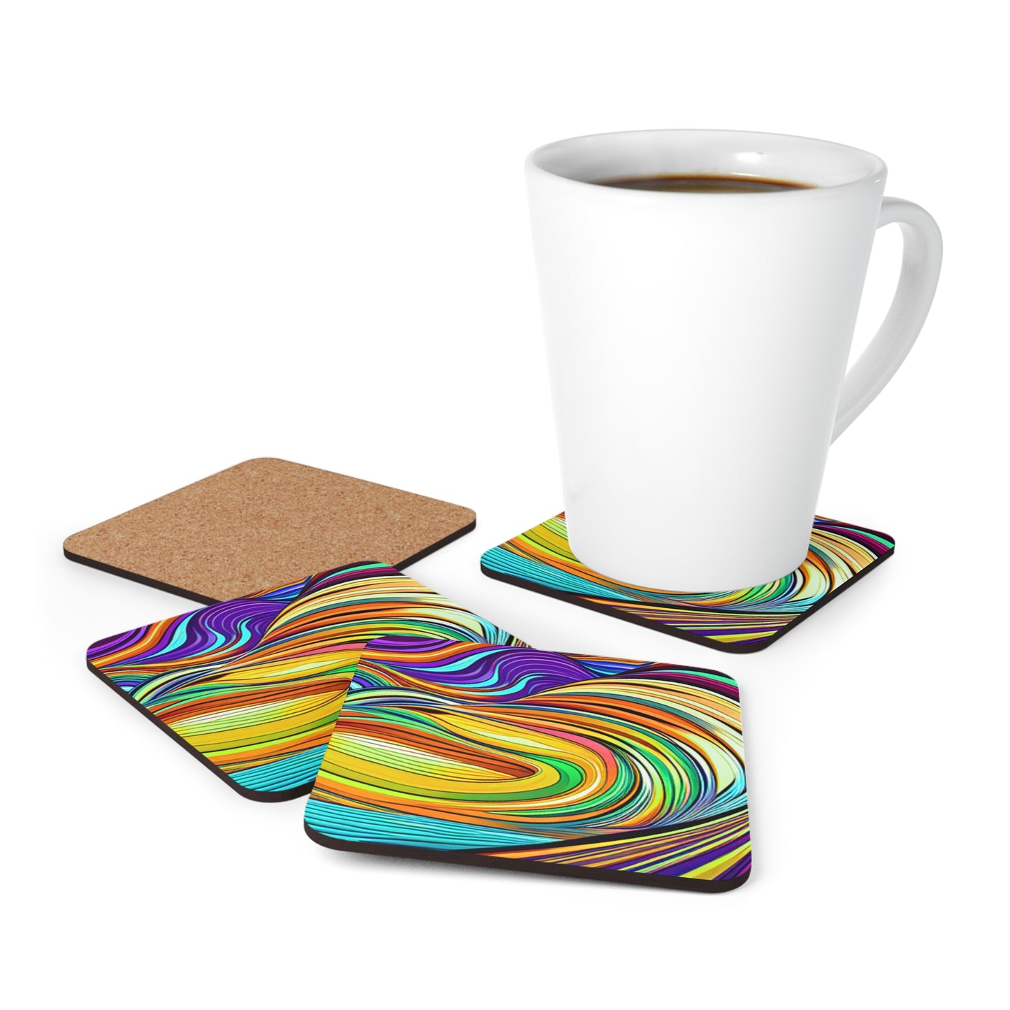 High Vibrations Color Canyon Pattern Modern Art Cocktail Party Beverage Entertaining Corkwood Coaster Set