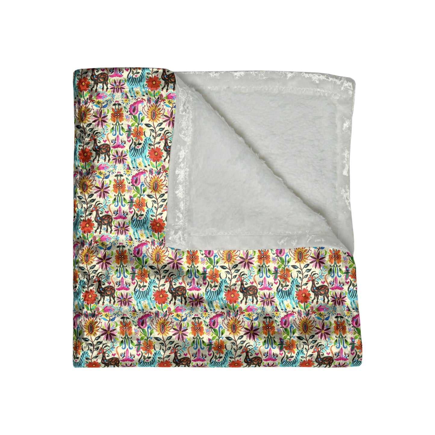 Festival of Springtime Folklore Floral Otomi Decorative Warm Cozy Lounge Nursery Crushed Velvet Blanket