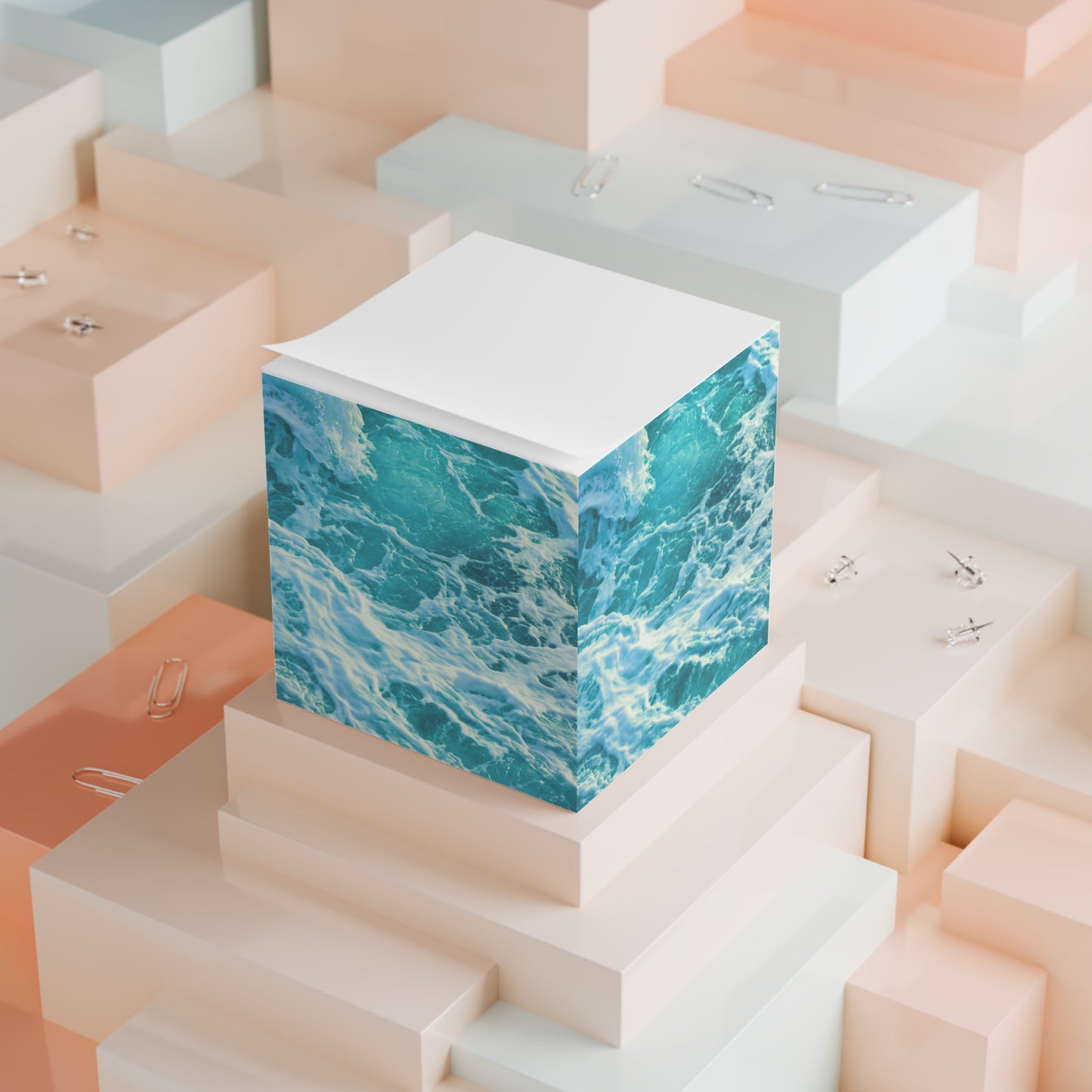 Ocean Blue Waves Decorative Paper Note Cube