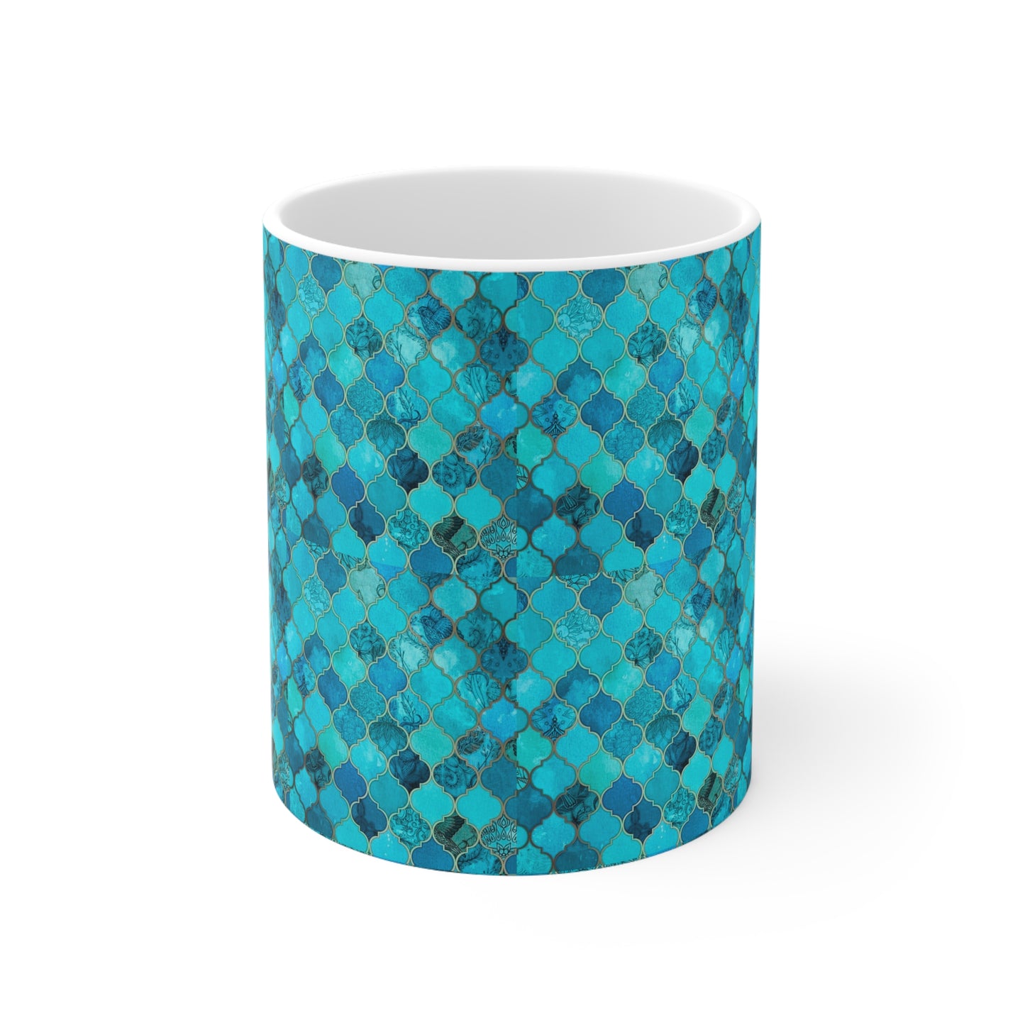 Teal and Turquoise Arabesque Tile Marrakech Moroccan Holiday Christmas Entertaining Coffee Tea Ceramic Mug 11oz