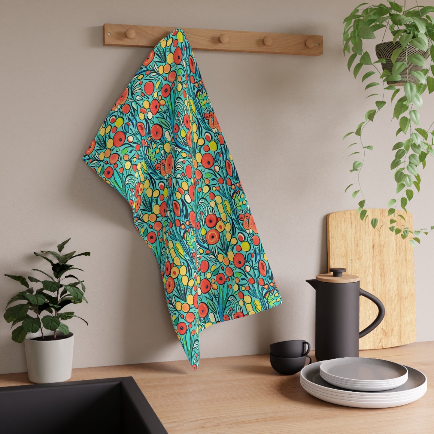 Mediterranean Tomato Garden Midcentury Modern Illustration Watercolor Decorative Kitchen Tea Towel/Bar Towel