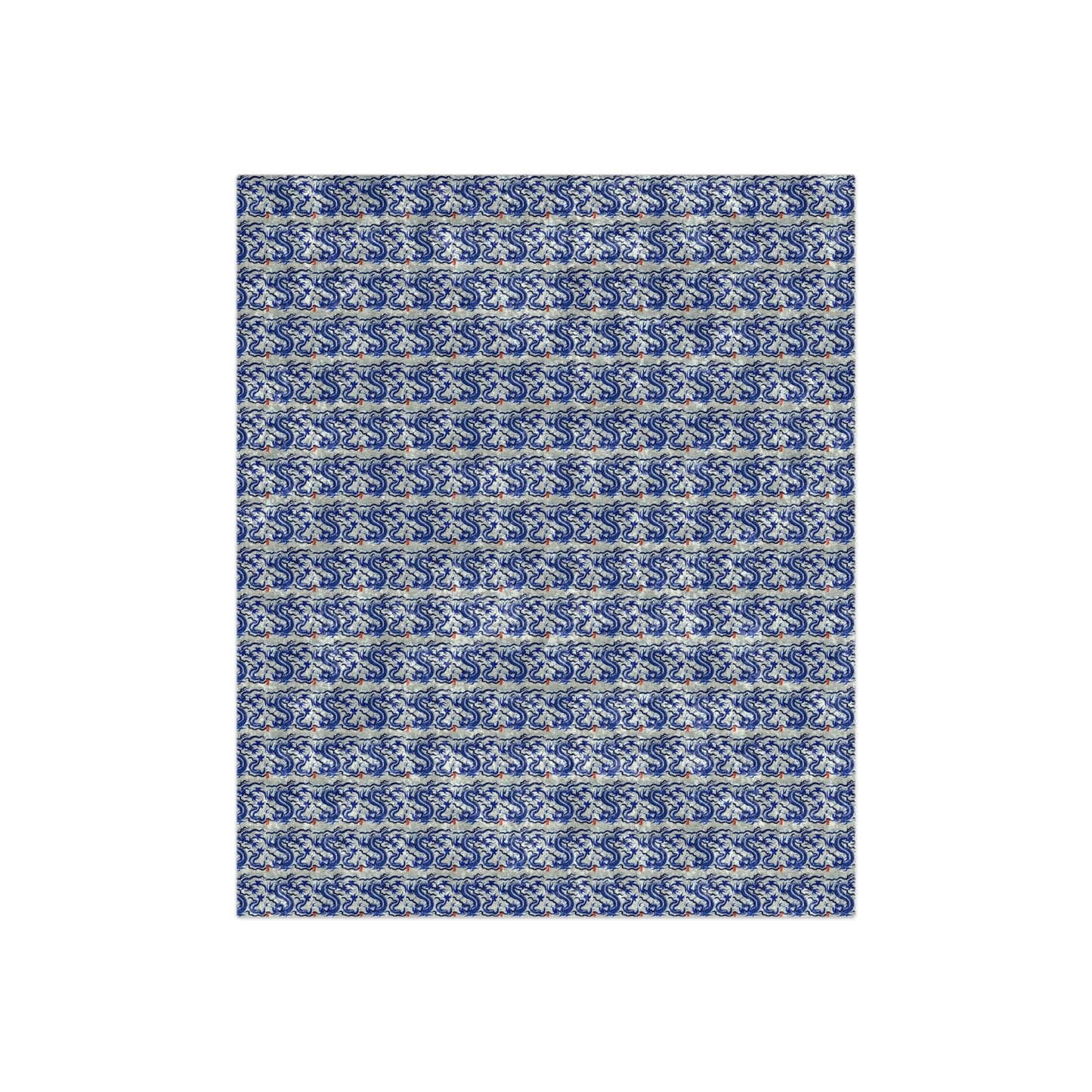 Chinese Dragon Ming Dynasty Blue and White Antique Pattern Historical Cozy Warm Lounge Home Designer Collection Crushed Velvet Blanket