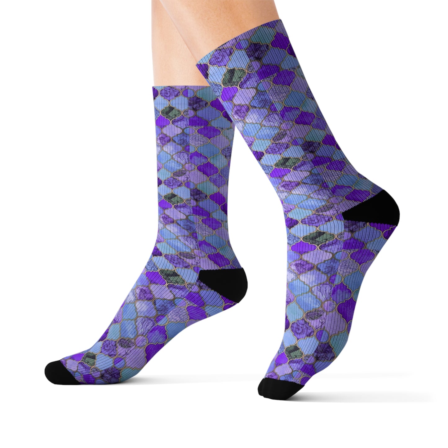 Royal Purple Arabesque Tile Marrakech Moroccan Sublimation Socks