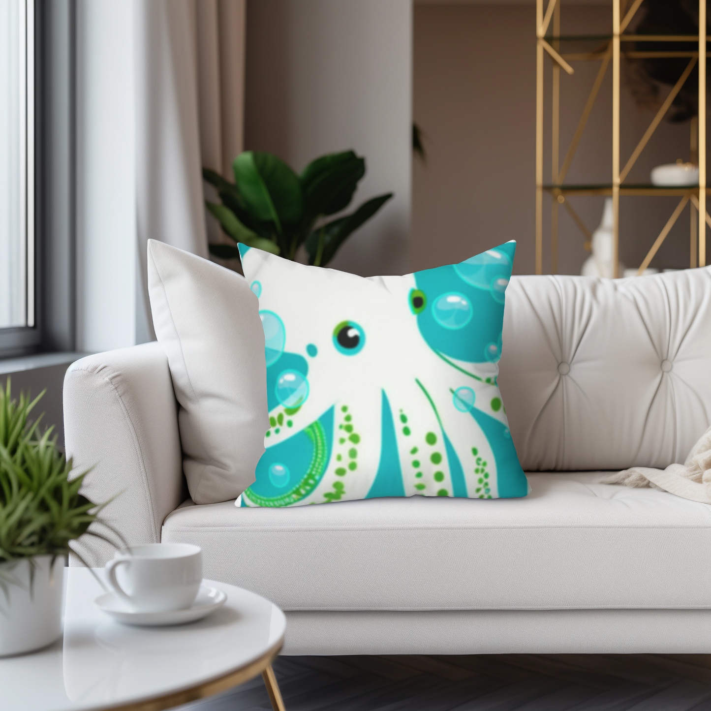 Aqua Octopus Bubbles Children's Room Decorative Square Poly Canvas Pillowcase