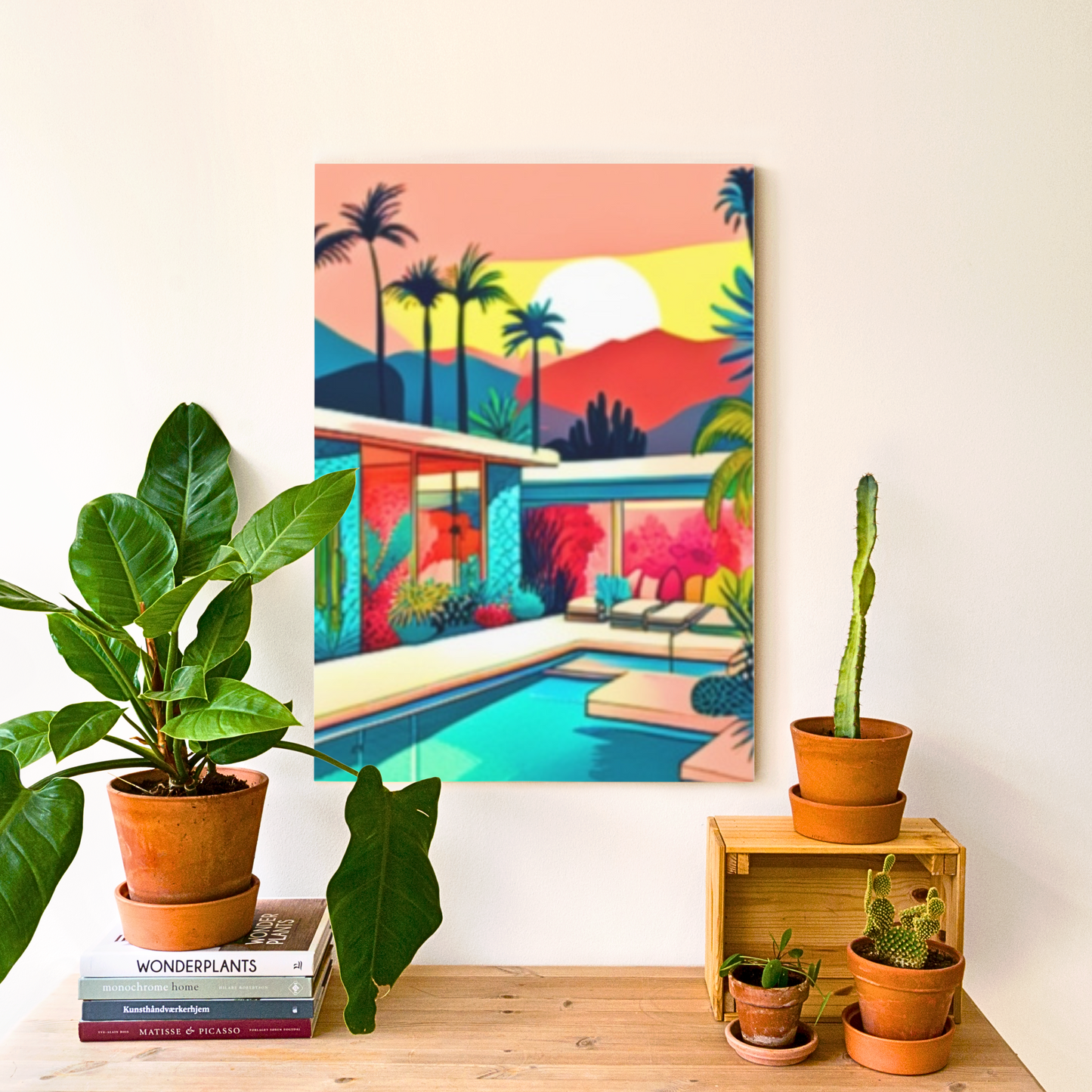 Palm Springs Patio Darling Cocktails Poolside Desert Palm Trees Cactus Midcentury Modern Canvas Gallery Wraps