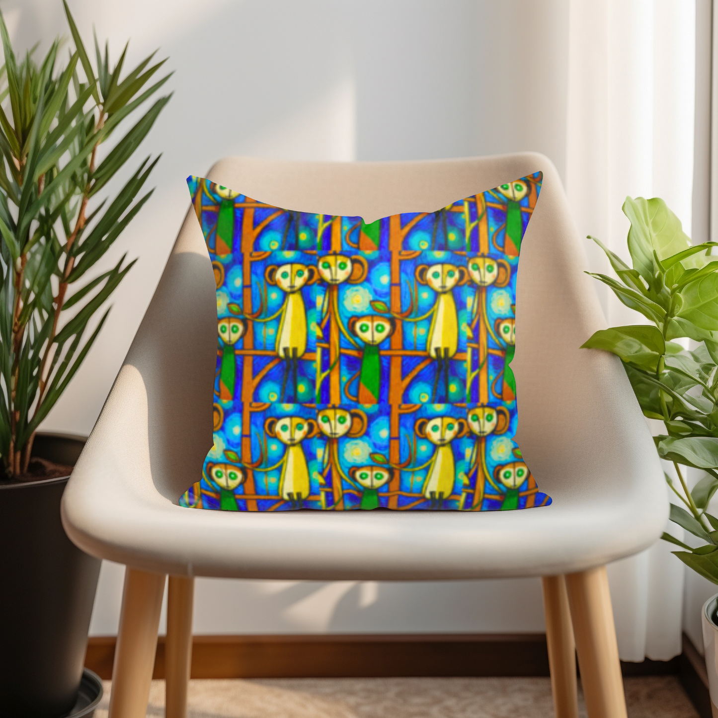 Rain Forest Monkey Family Children's Room Decorative Square Poly Canvas Pillow Cover
