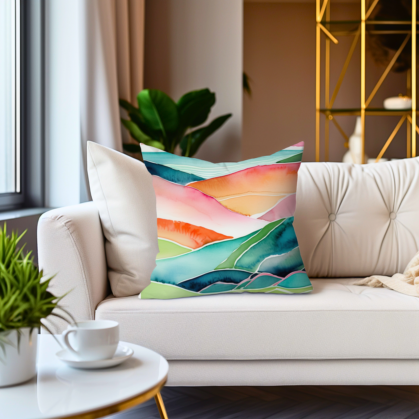 Sunset Sea Meditations Watercolor Landscape Decorative Spun Polyester Pillow Cover