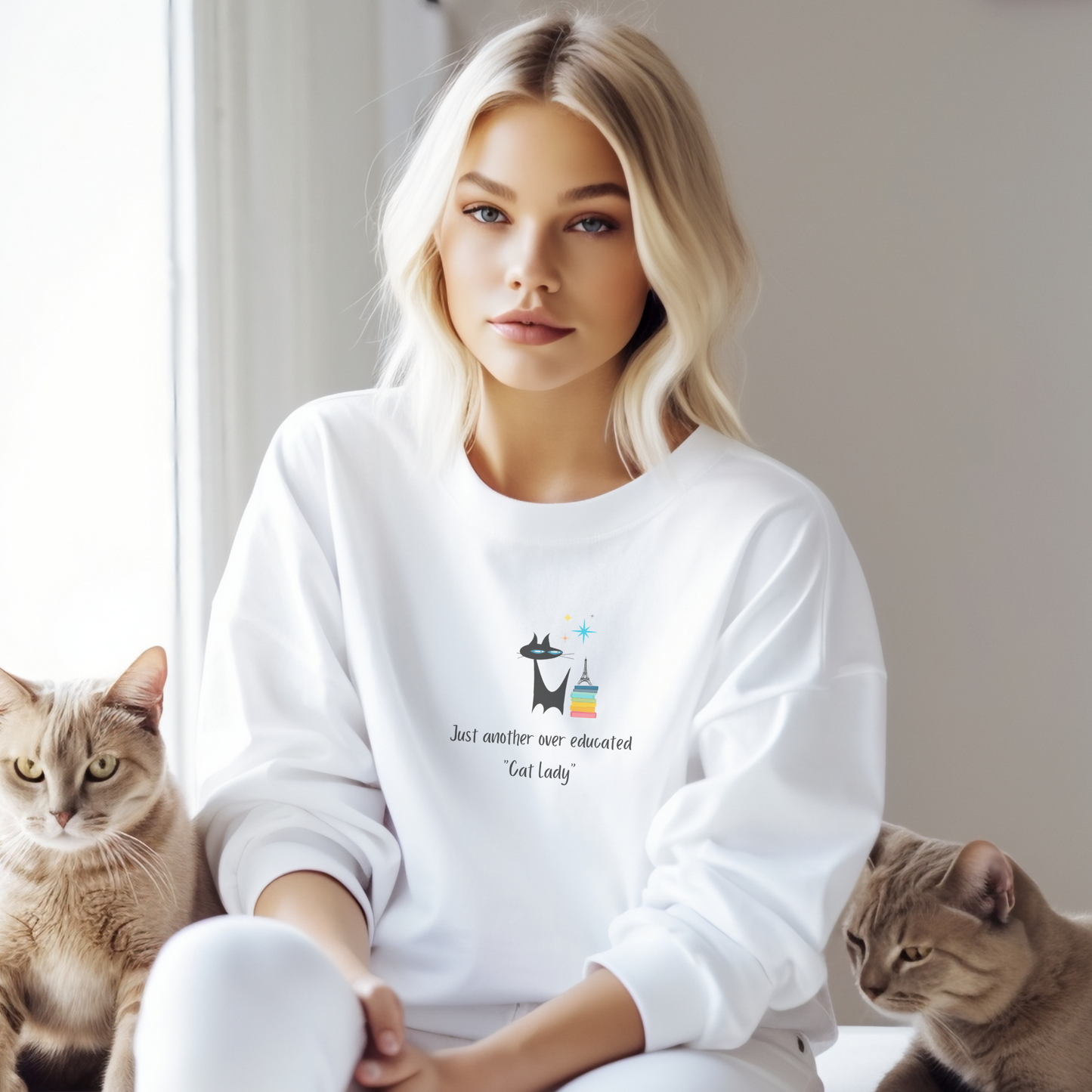 Just Another Over Educated Cat Lady Midcentury Modern Cat Unisex Heavy Blend™ Crewneck Adult Sweatshirt