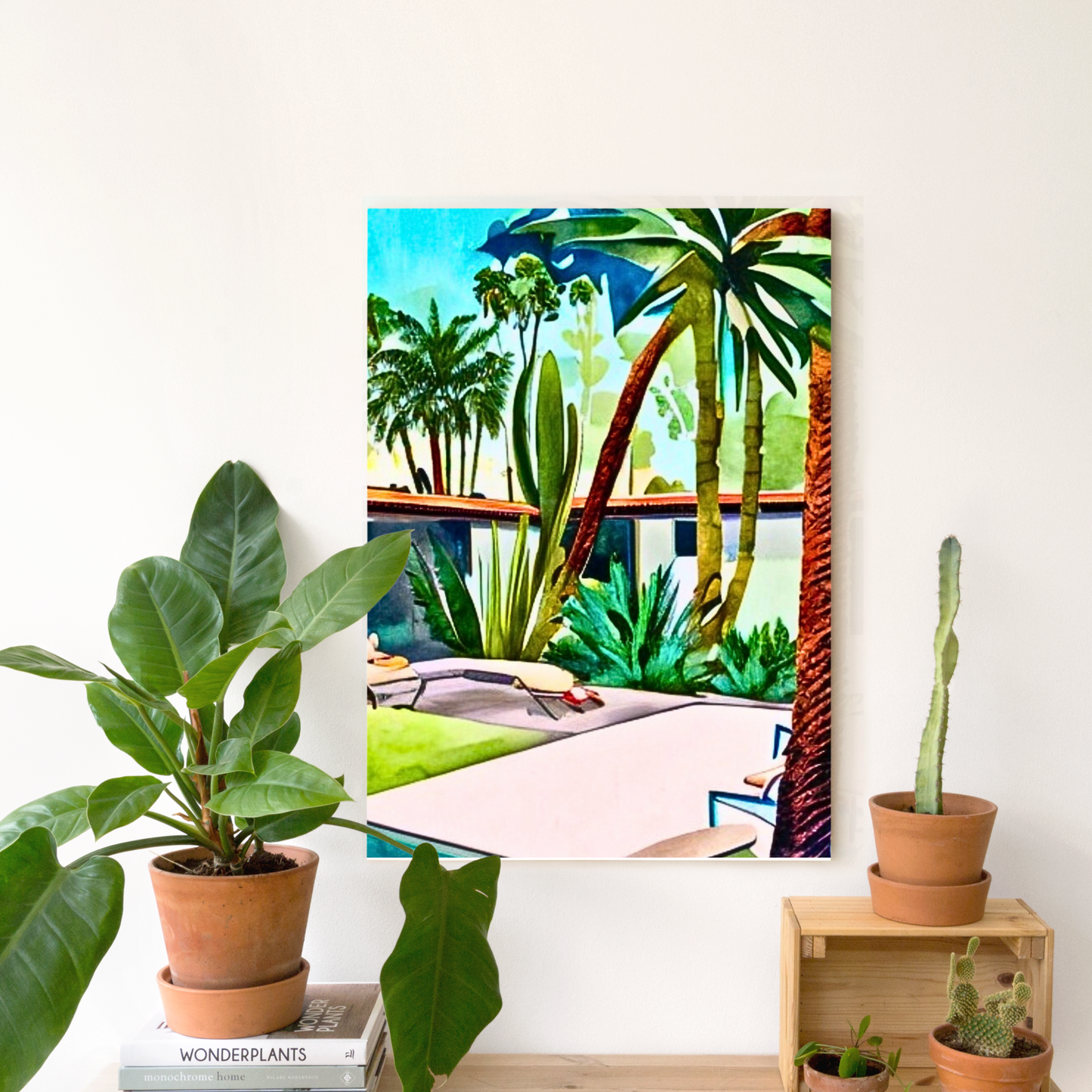 Palm Springs Hacienda Cactus Garden Desert Poolside Southwestern Art Canvas Gallery Wraps