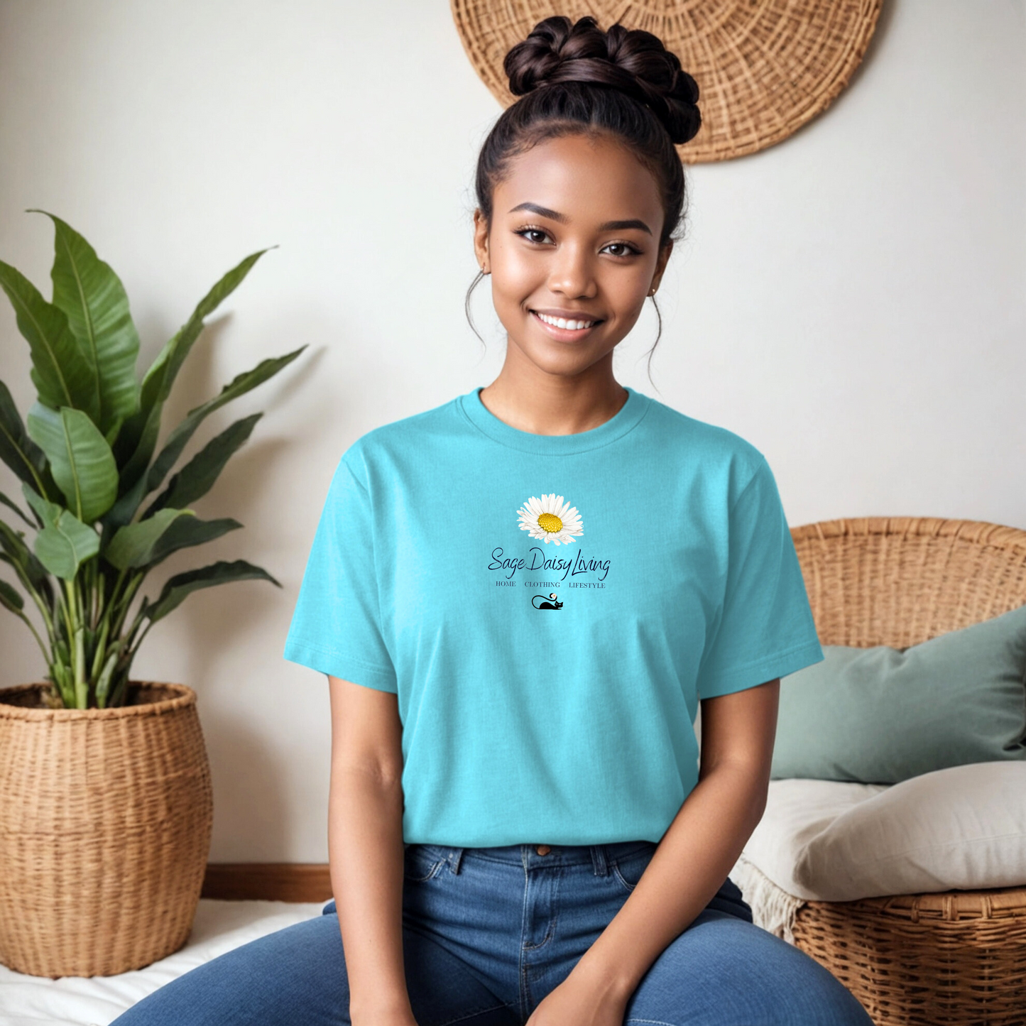 SageDaisy Living Atomic Cat Midcentury Modern Signature Adult T-shirt Unisex Jersey Short Sleeve Tee