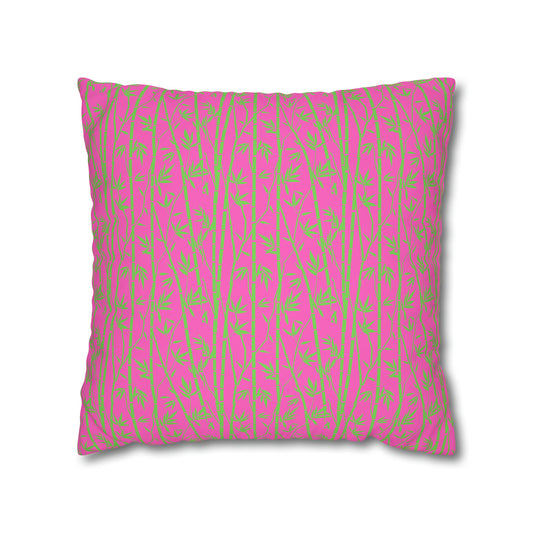 Bamboo Zen Meditation Garden Hot Pink Lime Green Decorative Spun Polyester Pillow Cover