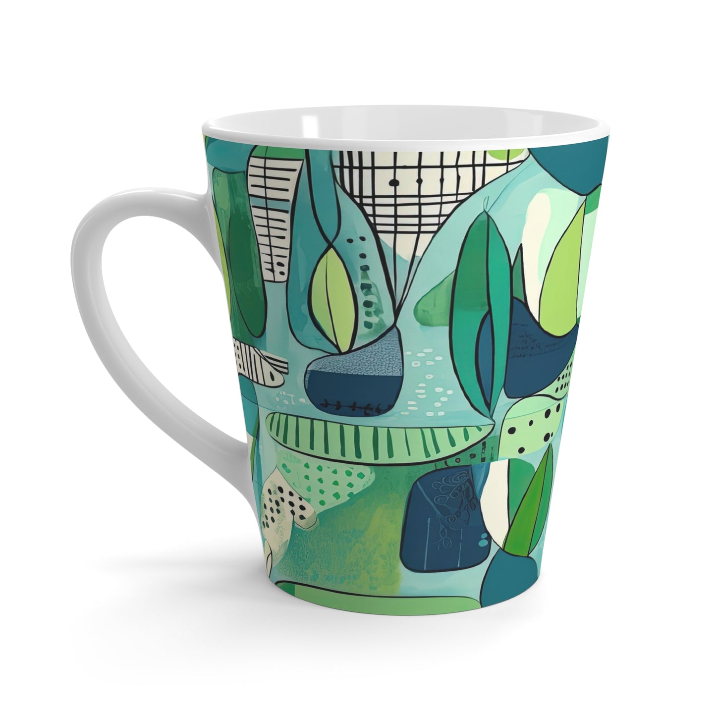Cubist Garden Midcentury Modern Garden Blue and Green  Decorative Latte Mug