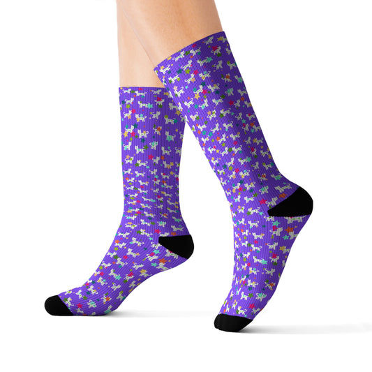 Starry Kit Kats Purple Decorative Pattern Sublimation Socks