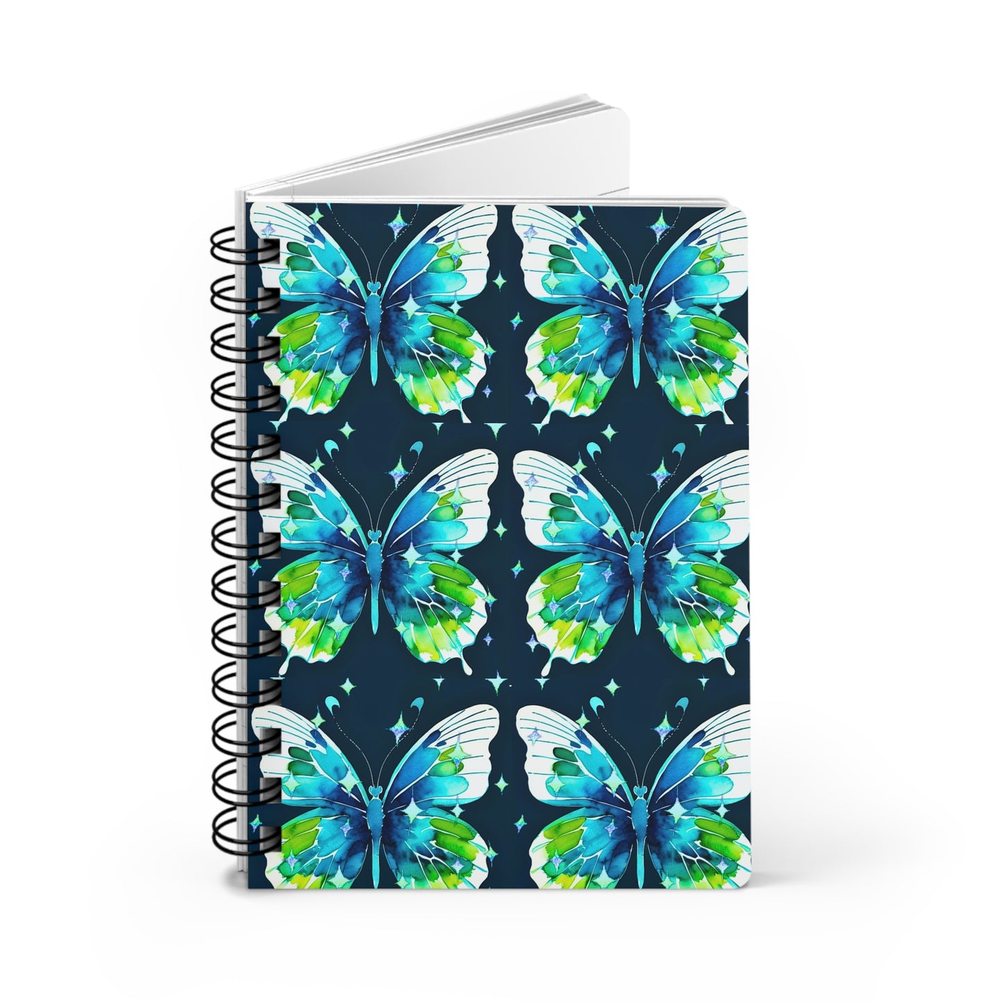 Twilight Awakening Blue Butterfly Watercolor Writing Sketch Inspiration Spiral Bound Journal