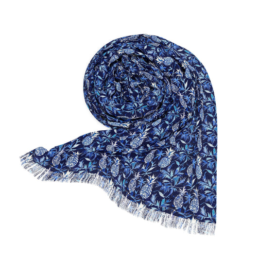 Blue and White Pineapple Batik Decorative Fashion Light Scarf