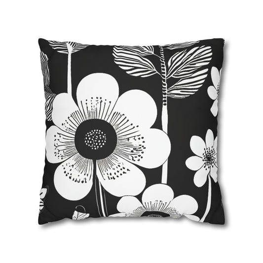 Black and White Poppies Mod Pop Art Decorative Spun Polyester Pillow Cover