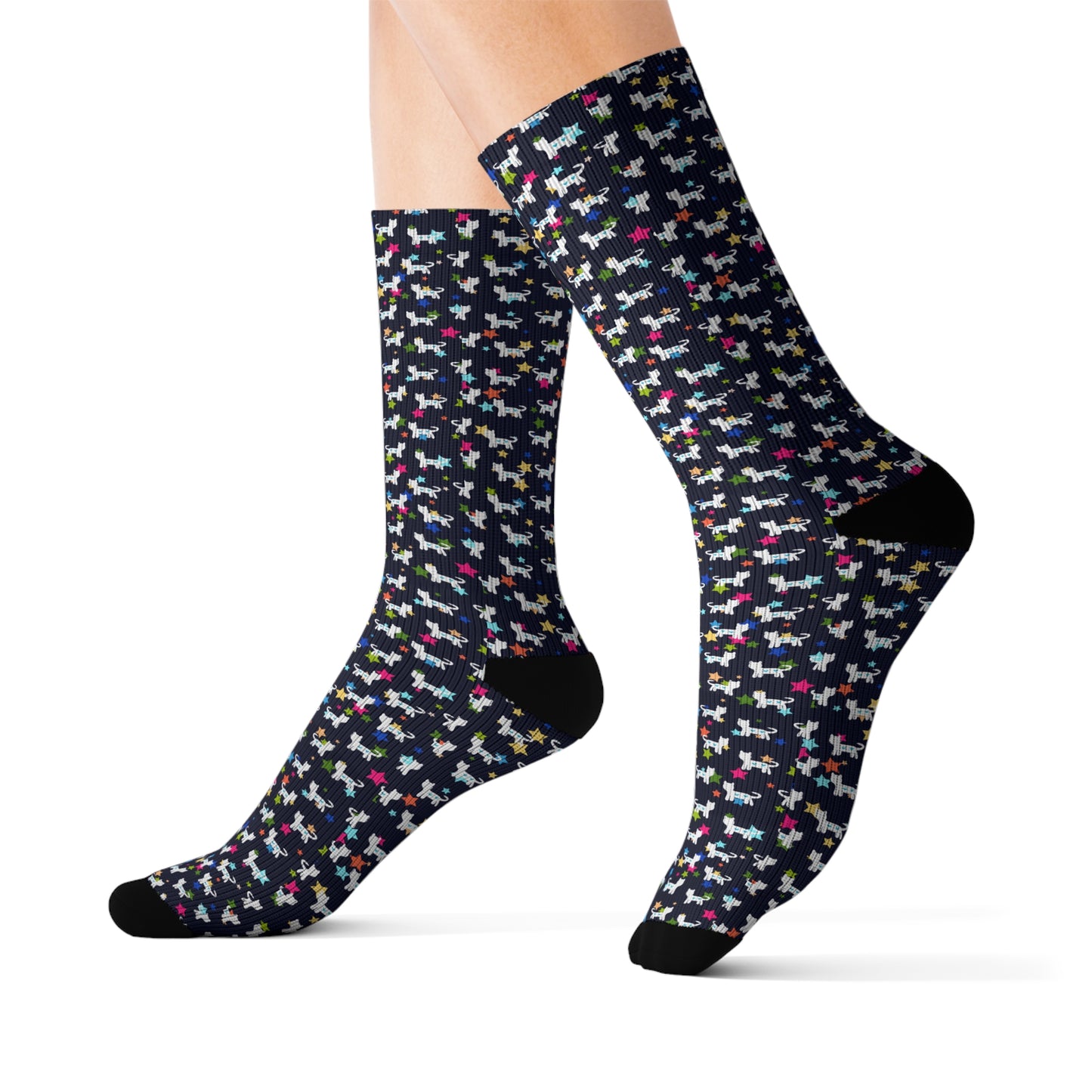 Starry Kit Kats Black Decorative Pattern Sublimation Socks