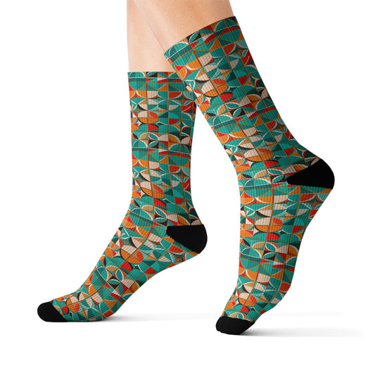 Geometric Mosaic Aqua Decorative Pattern Sublimation Socks