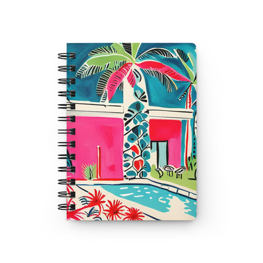 Midcentury Modern Cabana Miami Winter Pink Palm Trees Poolside Writing Sketch Travel Spiral Bound Journal