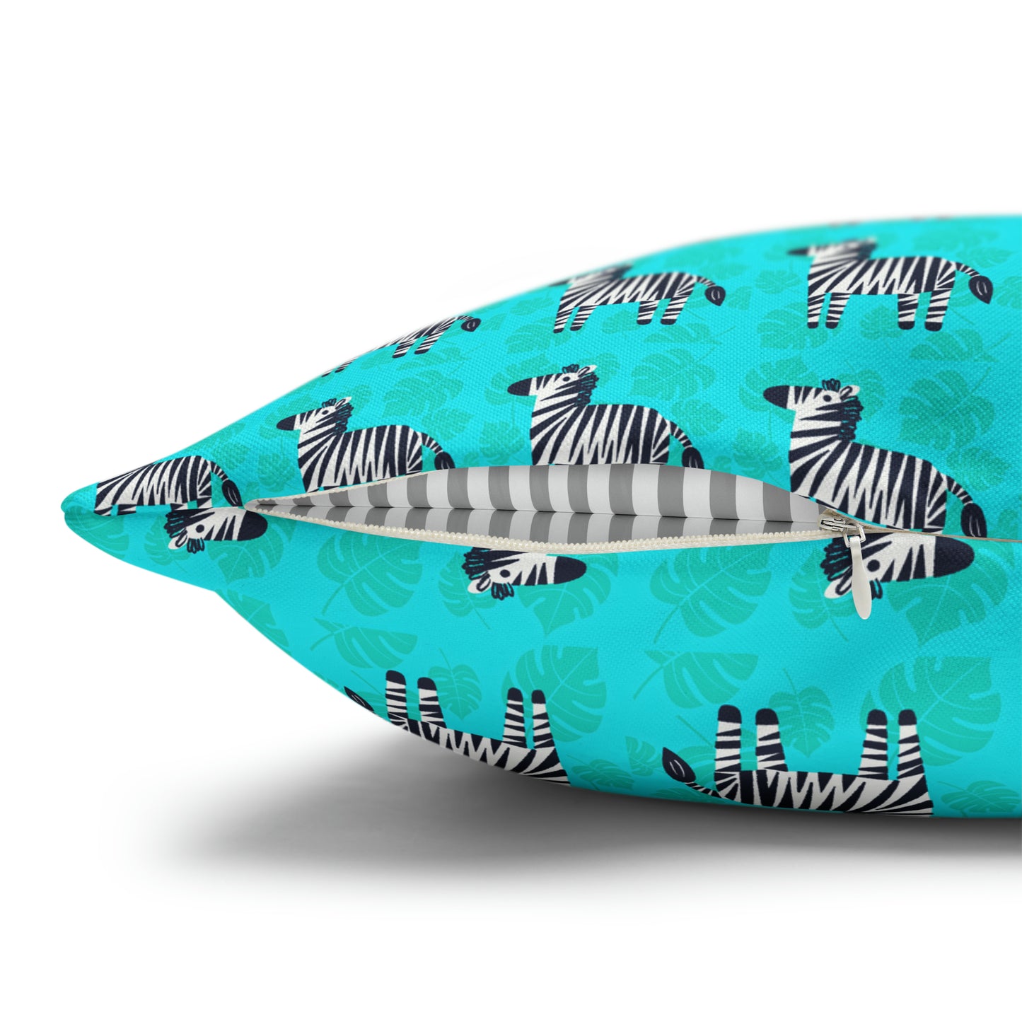 Zebra Jungle Vibes Tropical Forest Midcentury Modern Children Nursery Playroom Spun Polyester Pillow Cover