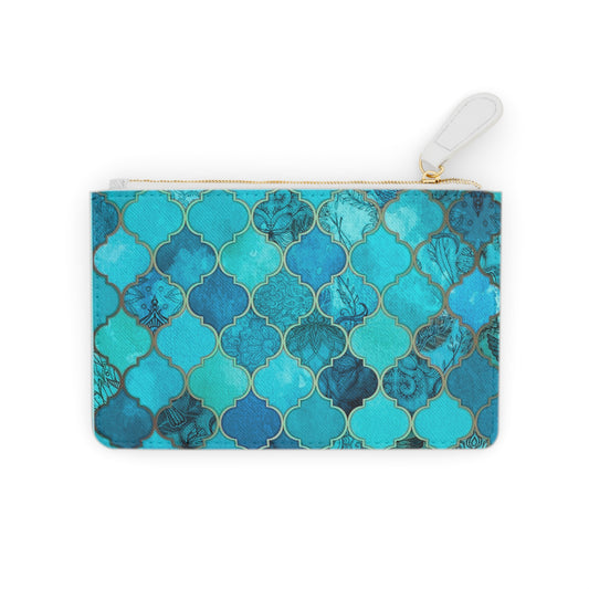 Teal and Turquoise Arabesque Tile Marrakech Moroccan Coin Purse Lipstick Mini Pouch Clutch Bag