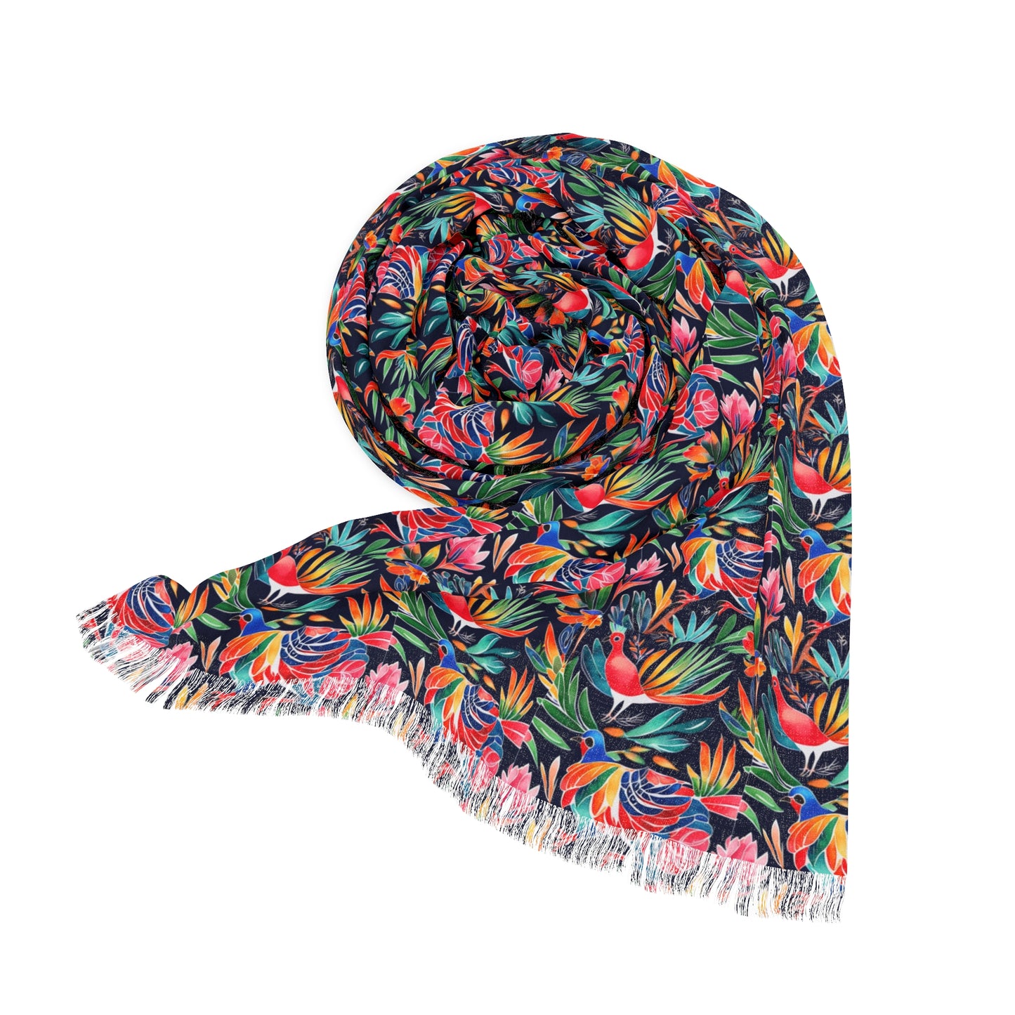 Neon Birds of a Feather Light Scarf with Fringe