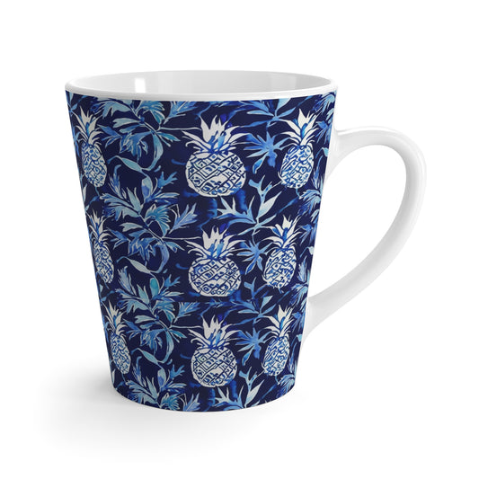 Blue and White Pineapple Batik Hot Beverage Cappuccino Tea Latte Mug