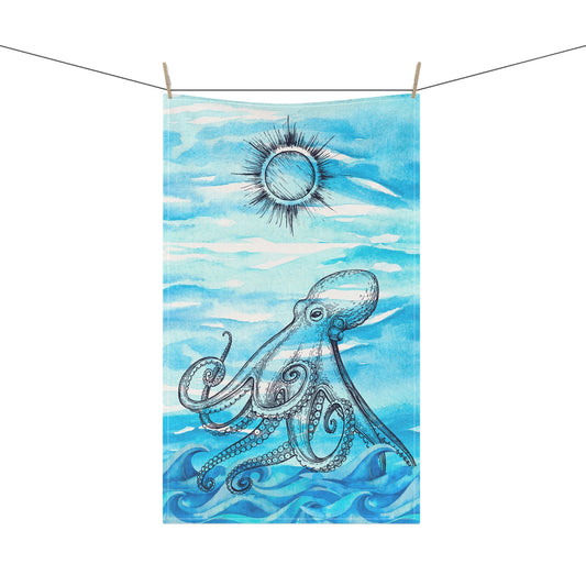 Coastal Summer Octopus Decorative Kitchen Tea Towel / Bar Towel (Limited Edition June 2024)