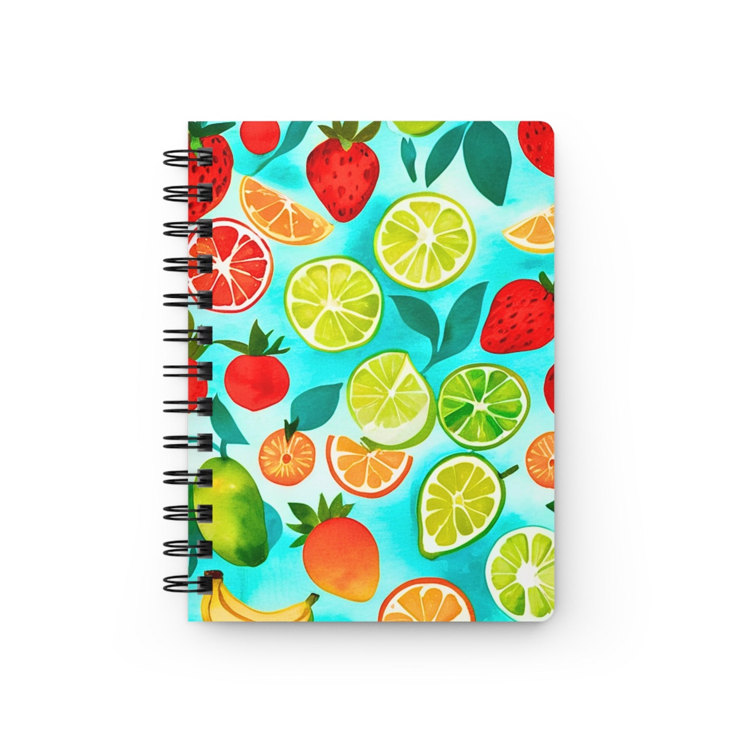 Summer Recipes Planner Watercolor Strawberries Limes Oranges Turquoise Midcentury Modern Writing Spiral Bound Journal