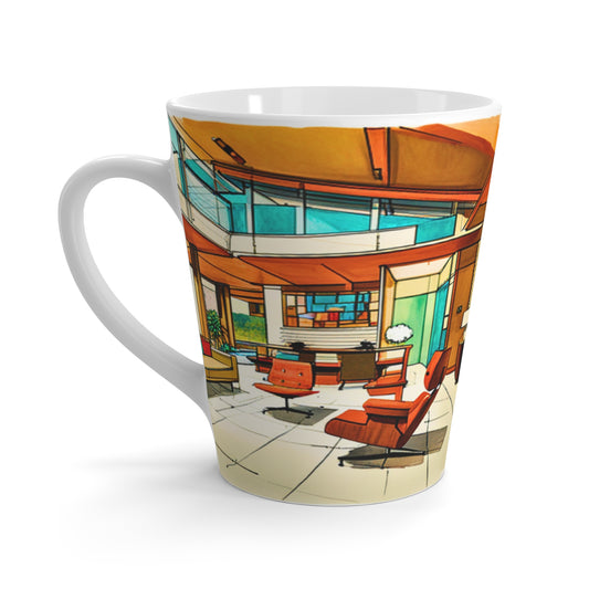 Atrium Sunroom Midcentury Modern Architect Interior Designer Rendering Turquoise Hot Beverage Cappuccino Tea Latte Mug