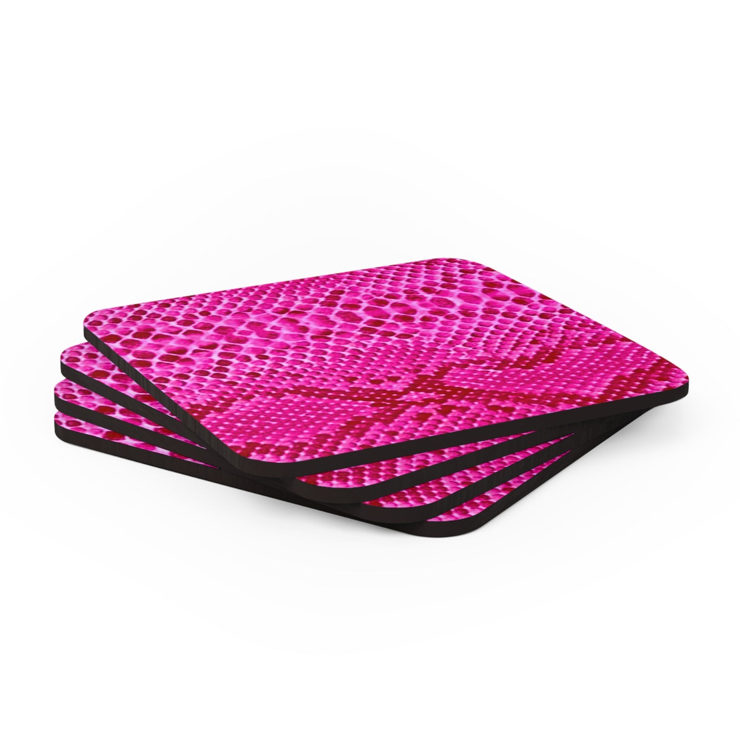 Hot Pink Snakeskin Cocktail Beverage Entertaining Corkwood Coaster Set