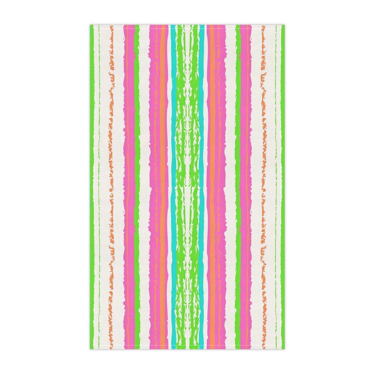 Bermuda Beachy Cabana Stripes Hot Pink and Lime Green Decorative Kitchen Tea Towel/Bar Towel