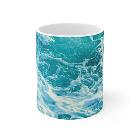 Ocean Blue Waves Coastal Hot Beverage Coffee Tea Decorative Ceramic Mug 11oz