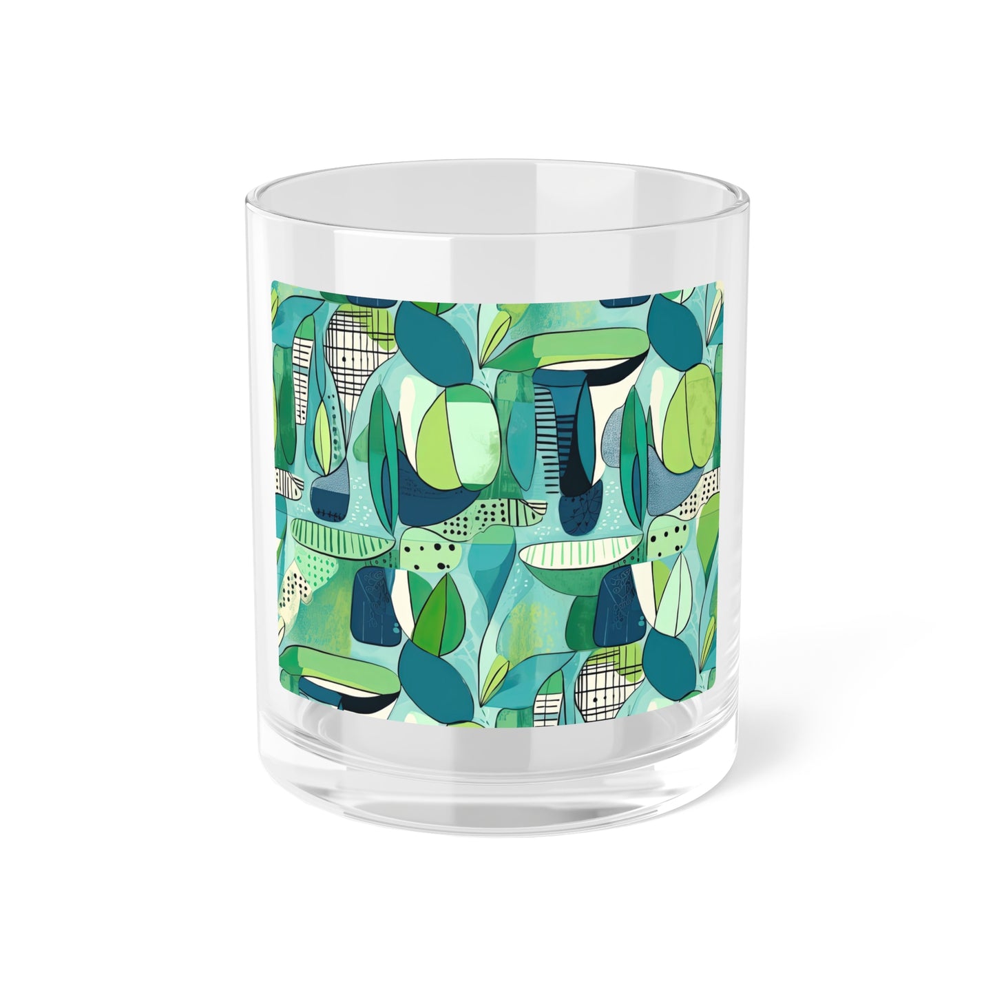 Cubist Midcentury Modern Garden Pattern Blue Green Cocktail Party Entertaining Highball Bar Glass