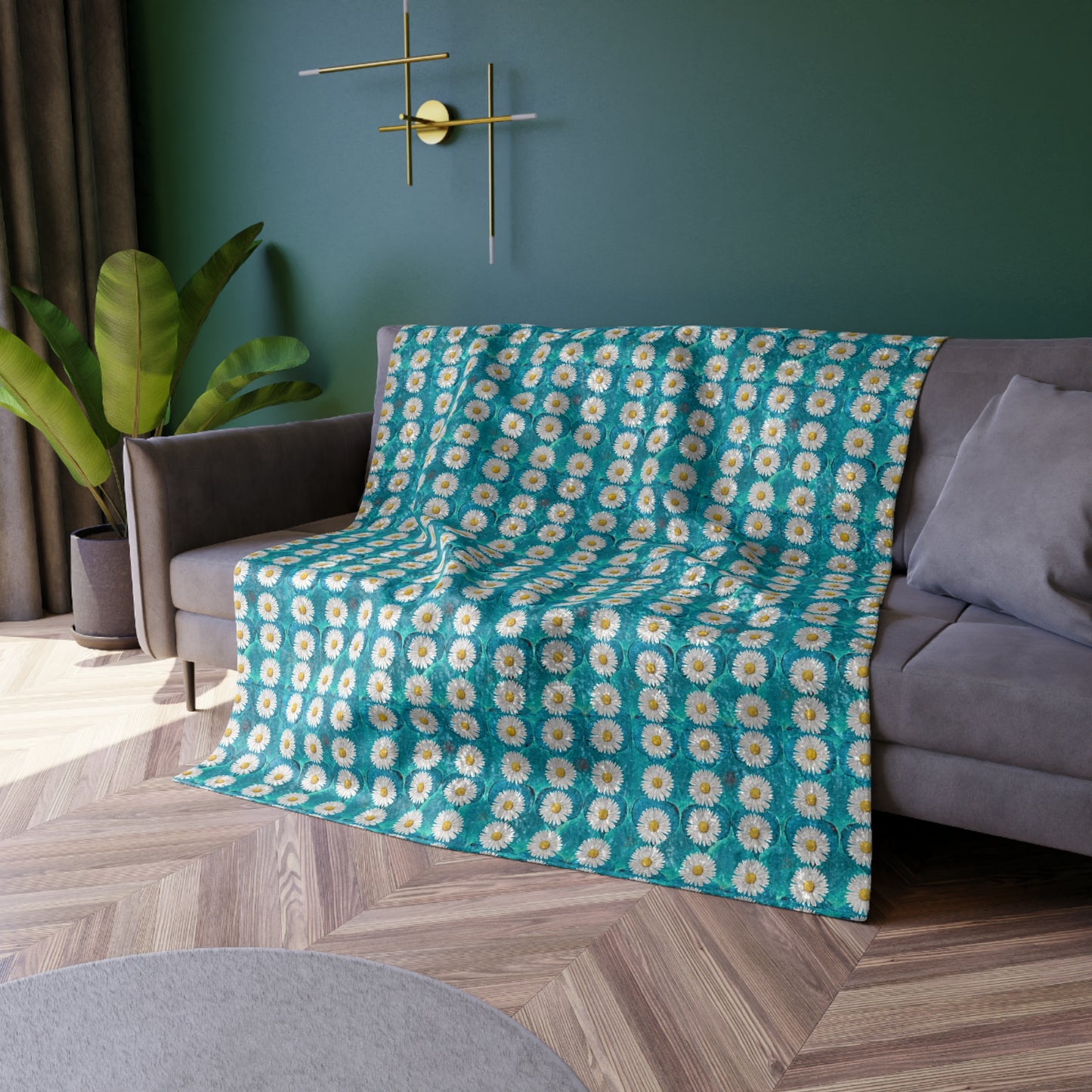 SageDaisy Living Logo Turquoise Arabesque Tile Pattern Warm Cozy Lounge Shimmer Decorative Crushed Velvet Blanket