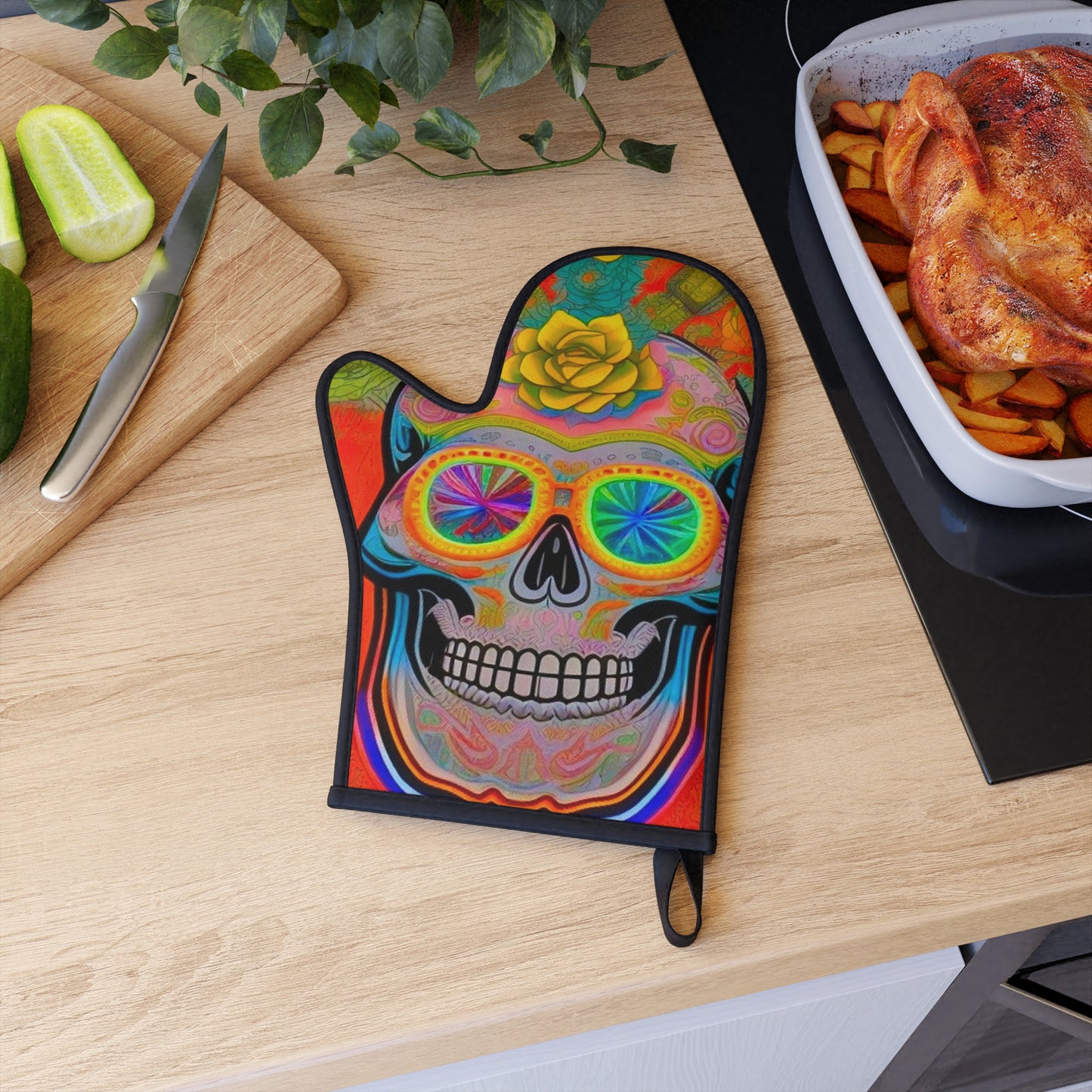 High Vibrations Skeleton Sugar Skull Neon Colors Oven Glove