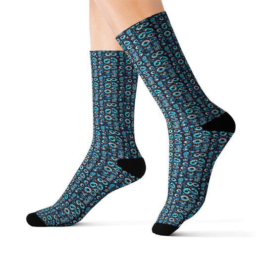 Blue Eyes Midcentury Modern Sublimation Socks