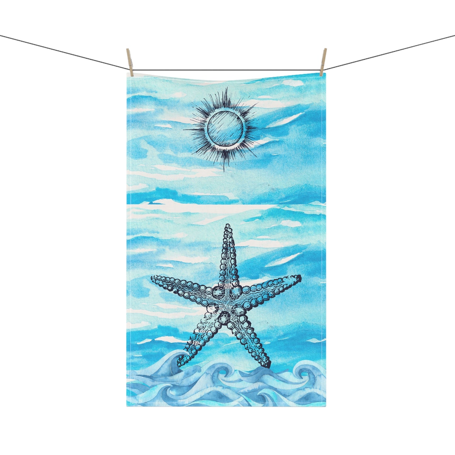 Coastal Summer Starfish Decorative Kitchen Tea Towel / Bar Towel (Limited Edition June 2024)