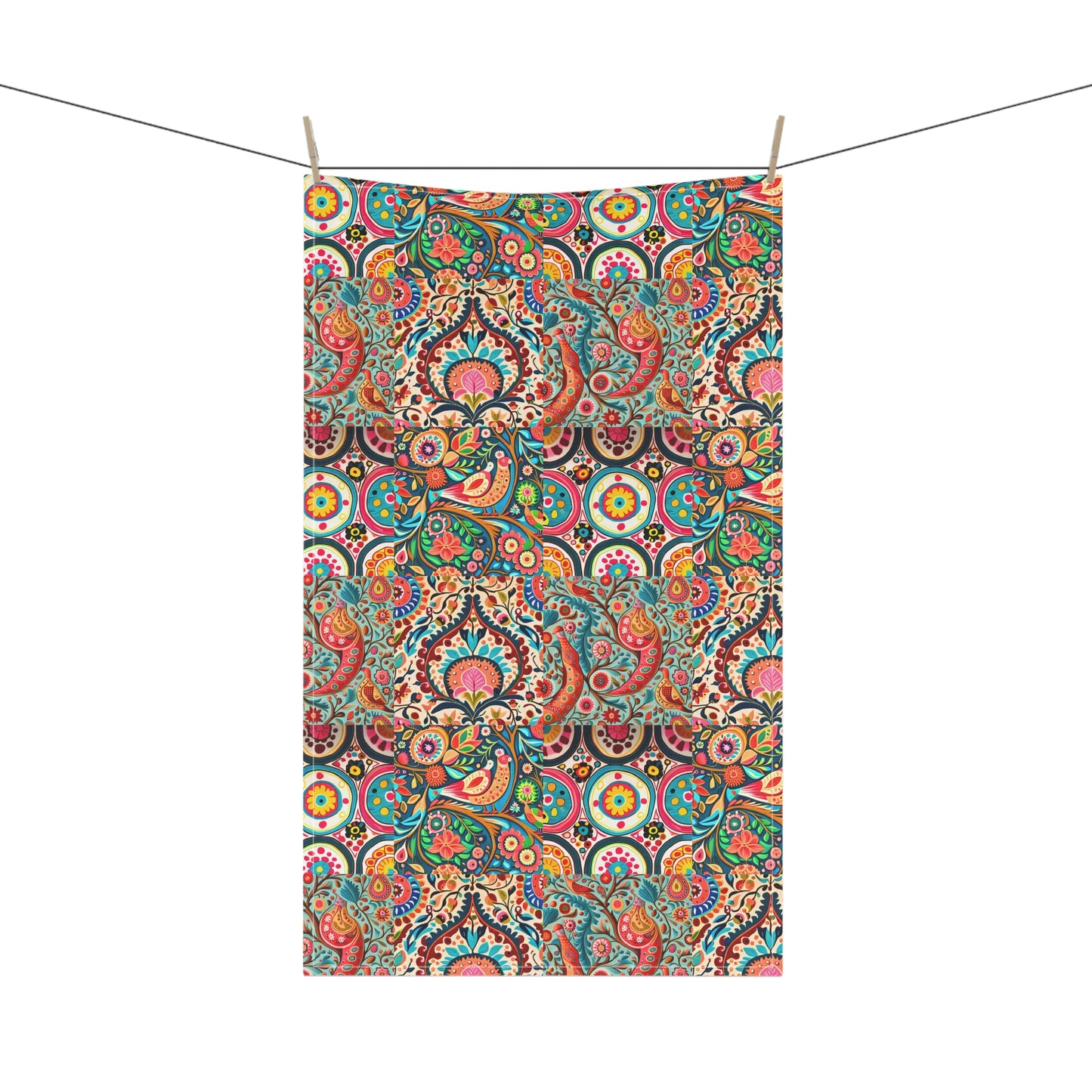 Colorful Suzani Tribal Collage of Patterns Bohemian Collage Decorative Kitchen Tea Towel/Bar Towel