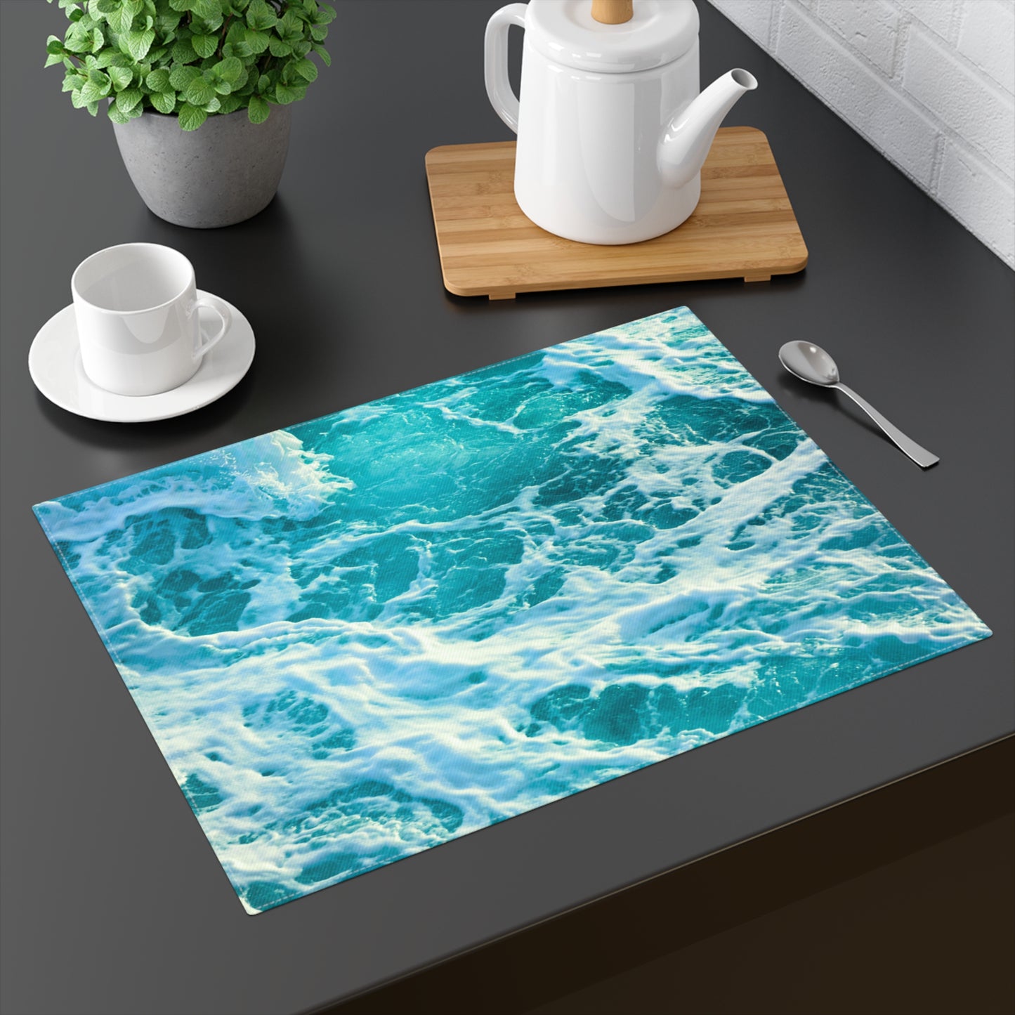 Ocean Blue Waves Coastal Dining Tablescape Design Entertaining Placemat, 1pc