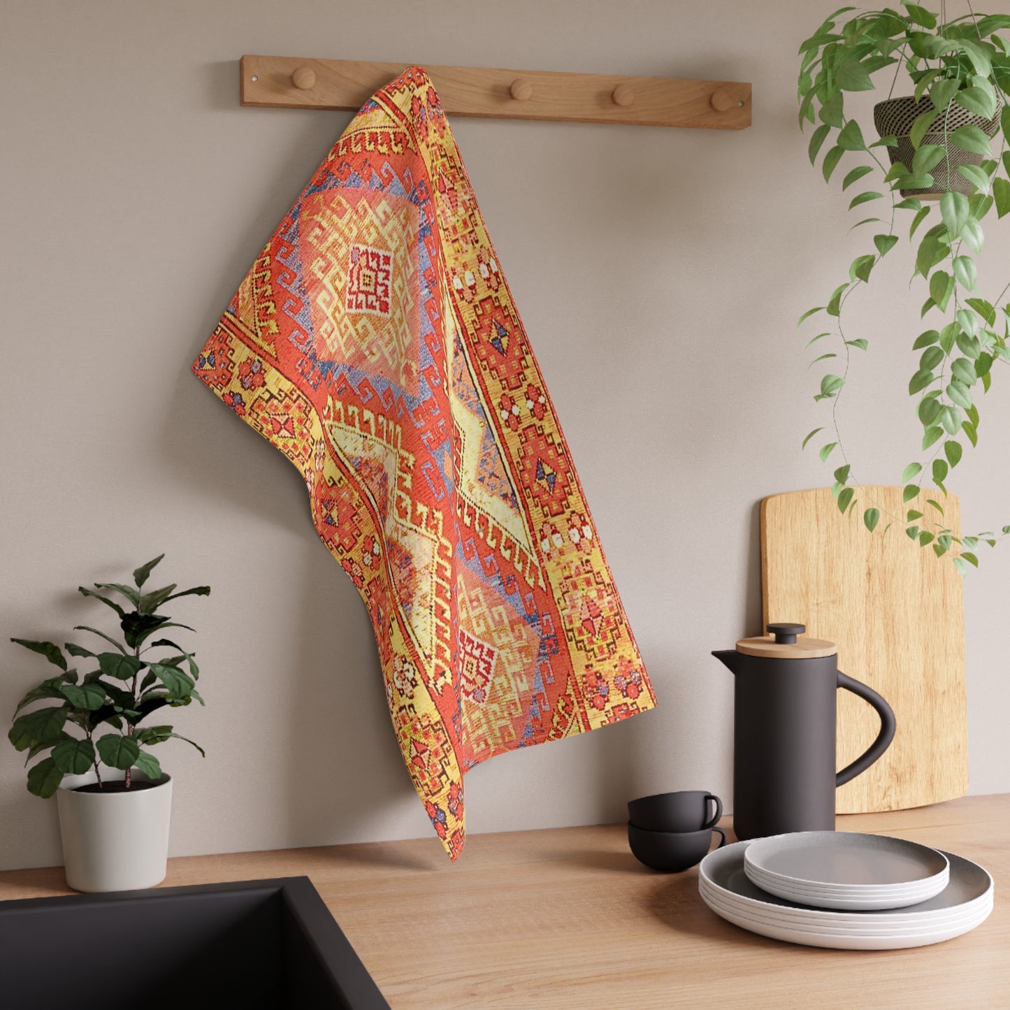 Berber Tribal Rug Pattern Orange Decorative Kitchen Tea Towel/Bar Towel