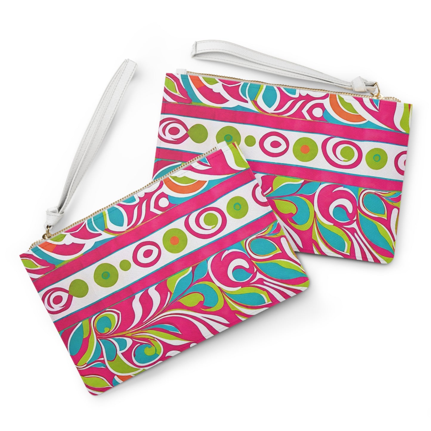 Amalfi Coast Italian Vacation Hot Pink and Green Floral Stripes  Travel Pouch Clutch Bag