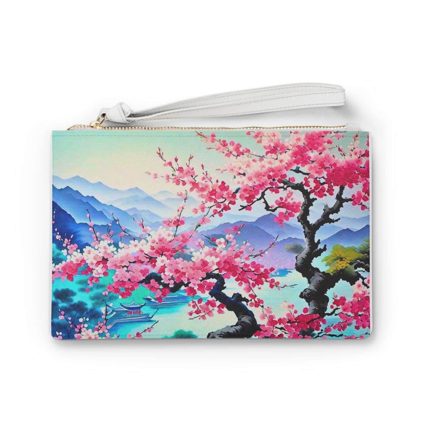 Japanese Mist Cherry Blossom Tree Dream Landscape Travel Pouch Clutch Bag