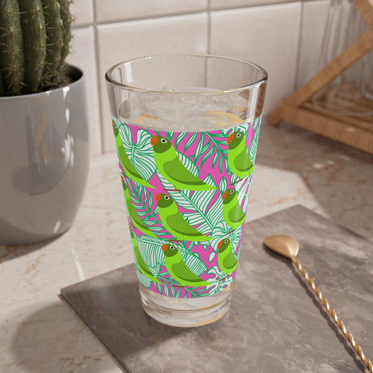 Parrots of Palm Beach Tropical Hot Pink Cocktail Party Entertaining Beverage Iced Tea Mixing Glass, 16oz