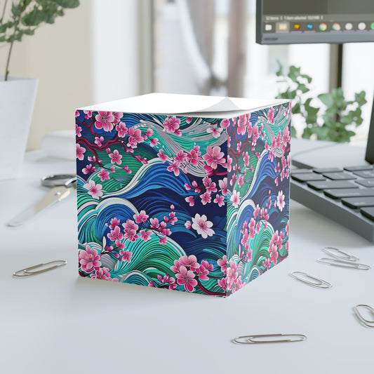 Japanese Mountains Cherry Blossoms Woodblock Pattern Decorative Paper Note Cube