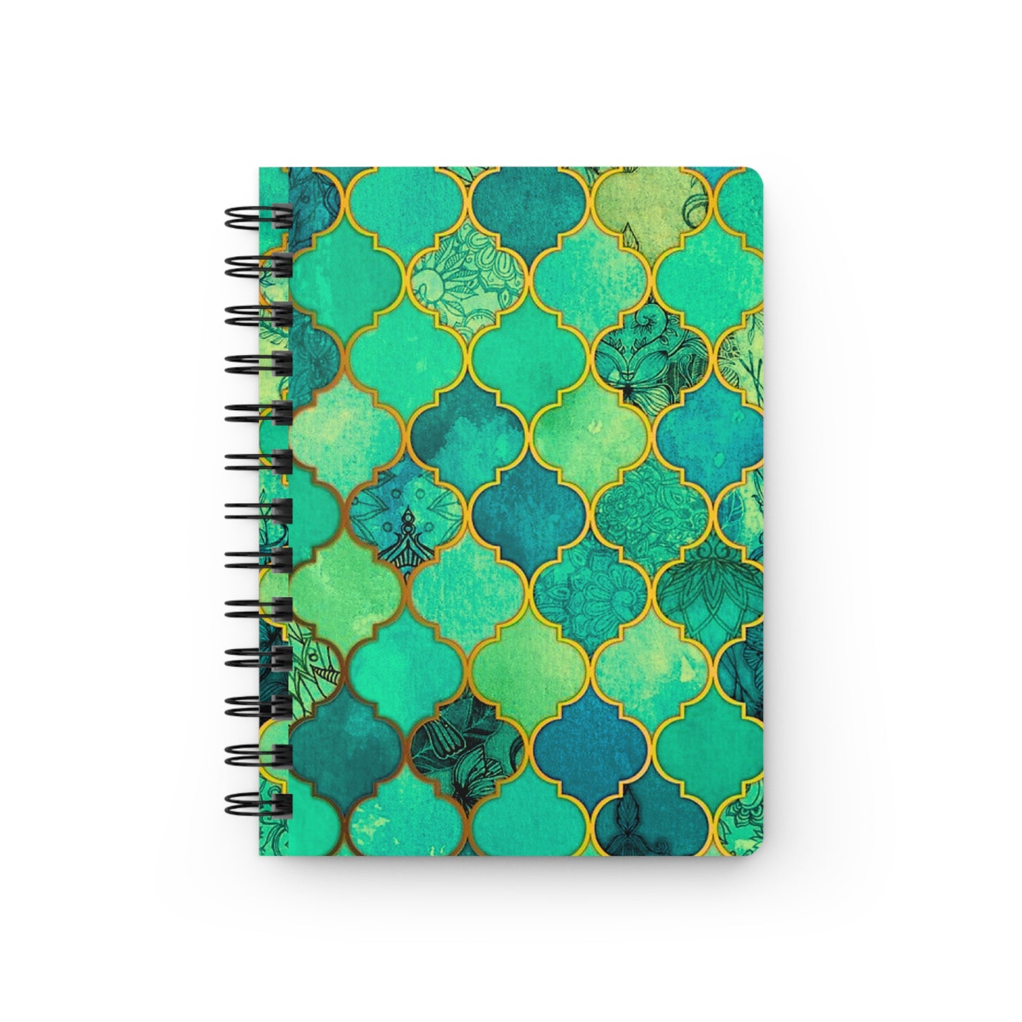 Emerald Green Arabesque Tile Marrakech Moroccan Writing Travel Sketch Inspiration Spiral Bound Journal