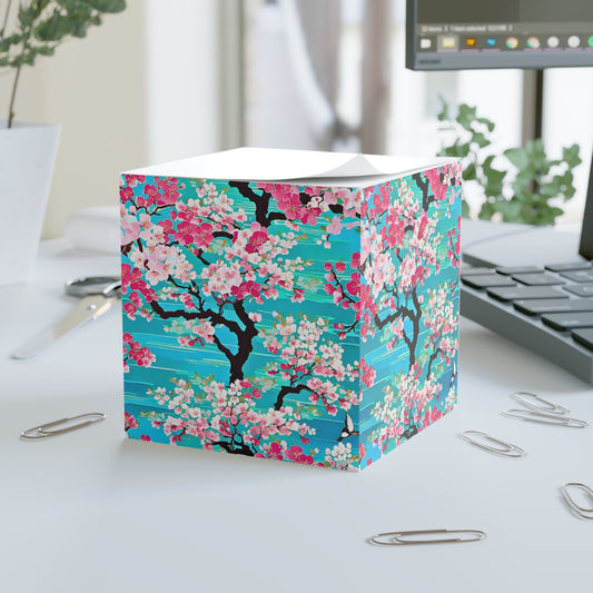 Turquoise Cherry Blossoms Japanese Kyoto Floral Paper Note Cube